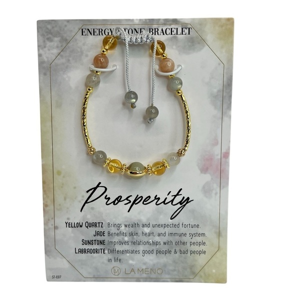 NEW La Meno Energy Stone Bracelet “Prosperity” Jade/Sunstone/Labradorite/14kt GF - Picture 1 of 3